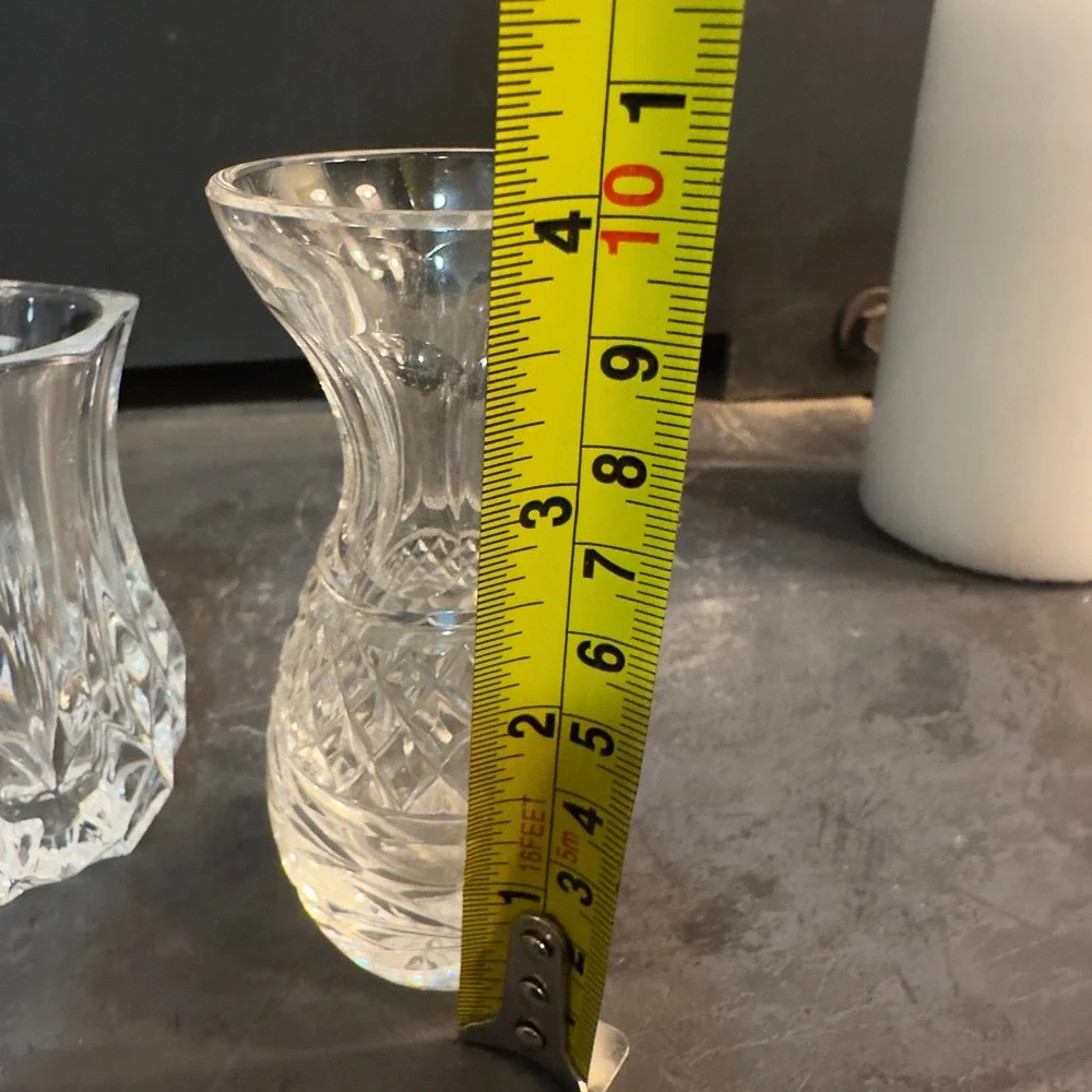 Set of 2 Clear Crystal Glass‎ Bud Vases Small Decorative Accent 4